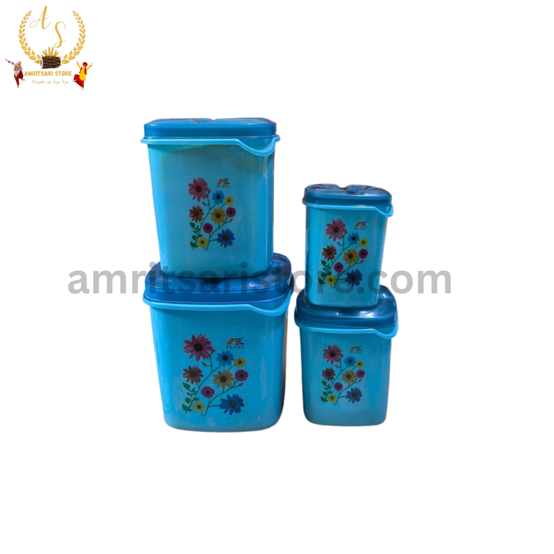 Blue Floral Plastic Container Set 4