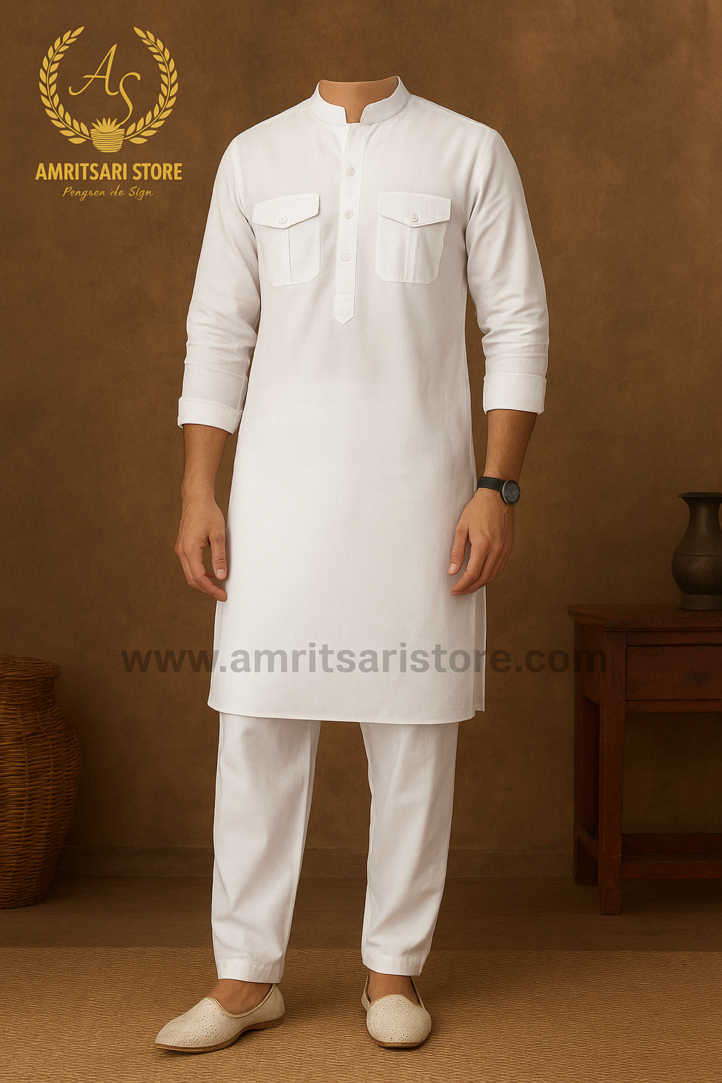 Amritsari Kurta Pajama Pathani White