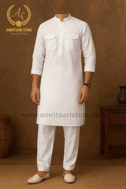 Amritsari Kurta Pajama Pathani White