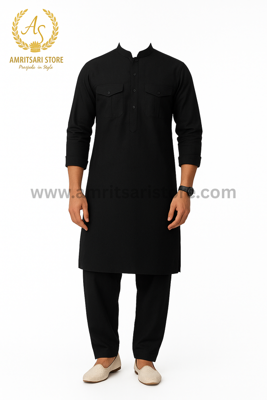 Amritsari Kurta Pajama Pathani Black